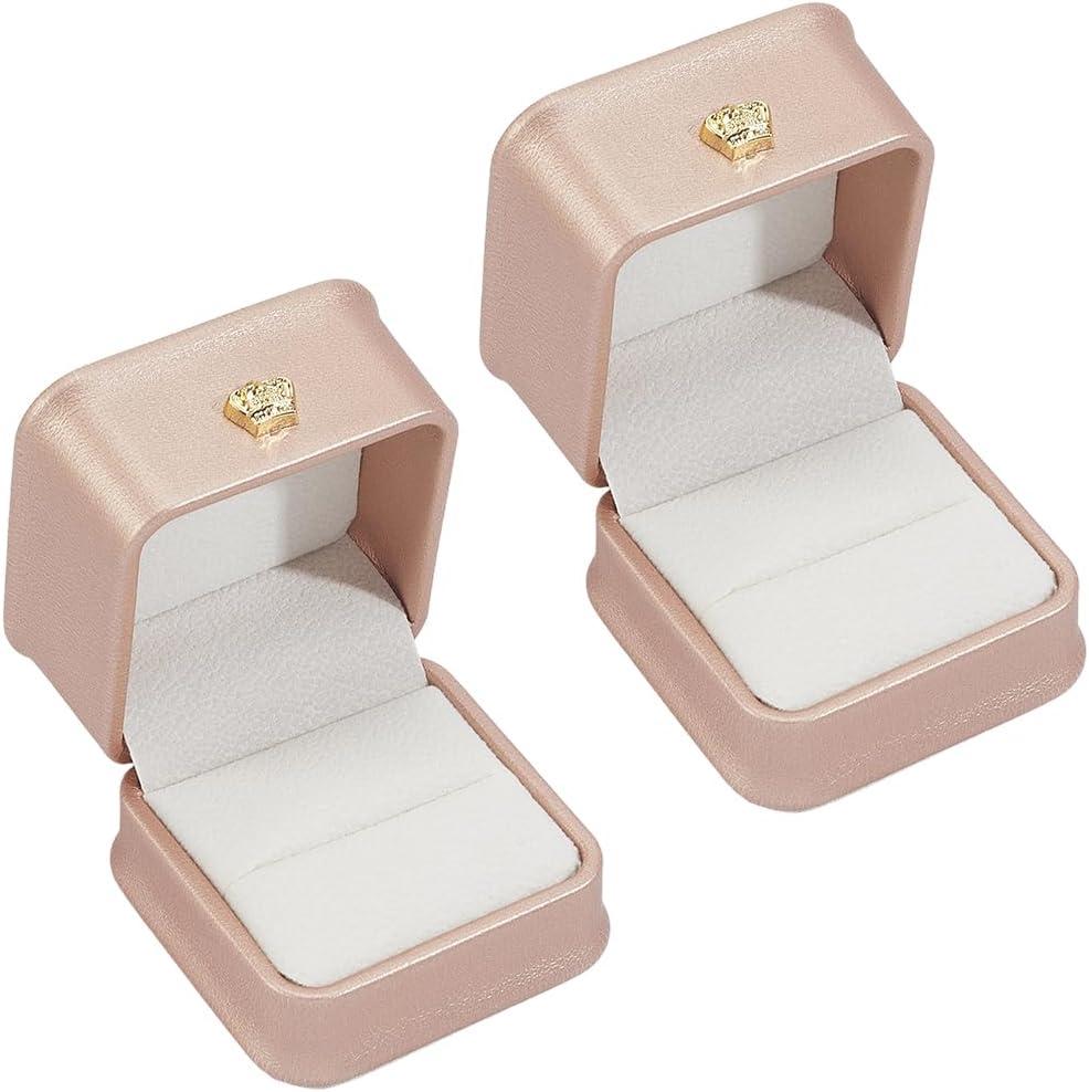 2PCS Small PU Leather Pink Velvet Pendant Necklace Gift Boxes Jewelry Ring Storage Display Case Organizer Box for Proposal Engagement Wedding Anniversary Birthday Valentine