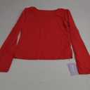 MANGOPOP Women's Tops Long Sleeve Crew Neck t Shirts Double Lined Slim Fitted Lined Tight Basic Tee Shirt (Small, Red)