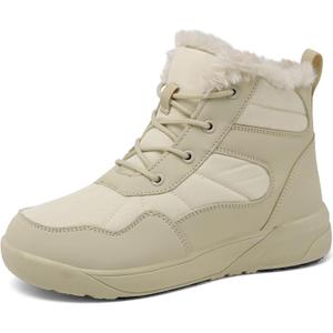 ChayChax Women's Winter Snow Boots with Fur Lined Lightweight Ankle Booties Anti Slip Comfortable Warm Winter Shoes (8.5, Beige)