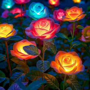 Solar Garden Lights Outdoor, 4 Pack Solar Light Outdoor with 20 Rose Flowers, Waterproof 7 Color Changing Solar Powered Flowers Lights for Outside Patio Yard Pathway