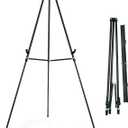 Falling in Art Aluminum Flip Chart Display Easel Stand with Adjustable Floor for Boardroom, Whiteboard, Paper Pads, Signage, 63 1/2'' High, Black, 15 x 35 x 63.5 inches