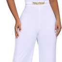 Women's Strapless Tube Top Rompers Casual Off Shoulder Solid Color Belted Wide Leg Jumpsuit with Pockets (White) Large