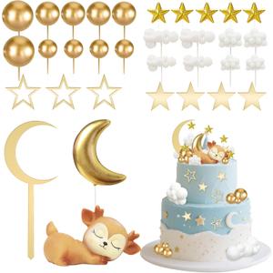 Knana 33Pcs Moon Star Cake Toppers Deer Cake Topper with Moon Star Cloud for Baby Shower Birthday Party Supplies