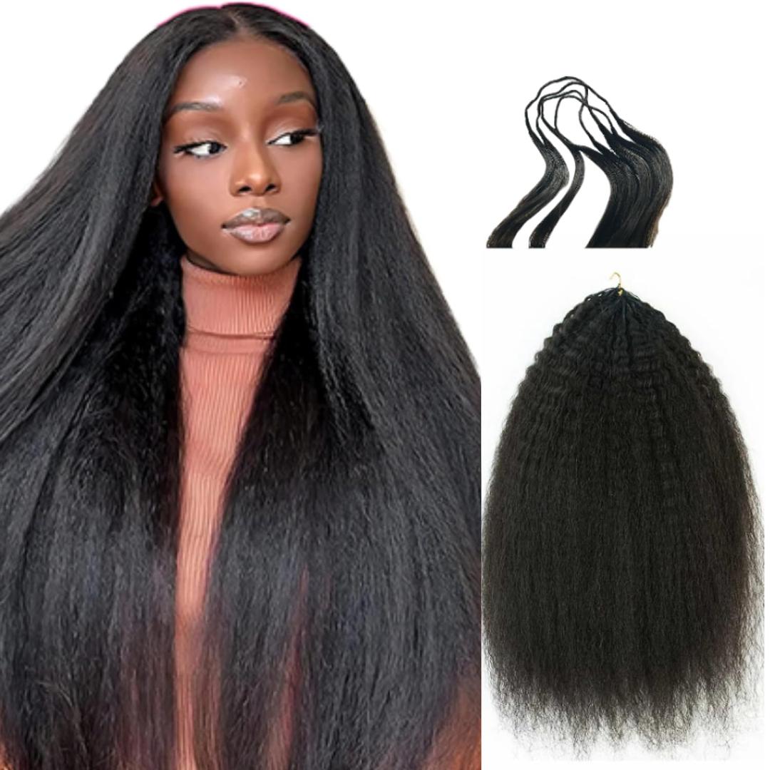 Knotless Pre-Separated Crochet Hair extensions Afro Kinky Straight hair feather crochet 100% human hair extensions for Women Natural Color 18 Inch 60g