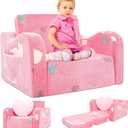 Comfy Toddler Chair and Couch for Kids,2-in-1 Soft Plush Fold Out Sofa for Playroom Pink