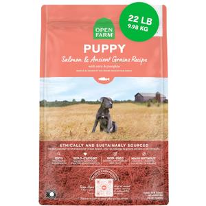 Open Farm, Ancient Grains Dry Dog Food for Puppies, Protein-Rich & Nutrient Dense, 90% Animal Protein Mixed with Non-GMO Fruits, Veggies and Superfoods, Salmon Recipe for Puppy, 22lb Bag (22 Pound (Pack of 1))