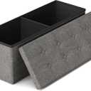 GLAXYFUR 43.3 inches Folding Storage Ottoman Bench Storage Chest Footrest for Bedroom, Entryway and Living Room, Holds up to 660 lb Dark Grey, Medium