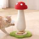 Mushroom Cat Scratching Post Cat Tree, 21.5‘’ H Cute Cat Scratcher Tower with Durable Solid Wood Turntable Toy, Mushroom Scratch Post Cat Sisal Scratcher with Catnip for Indoor Adult Cats