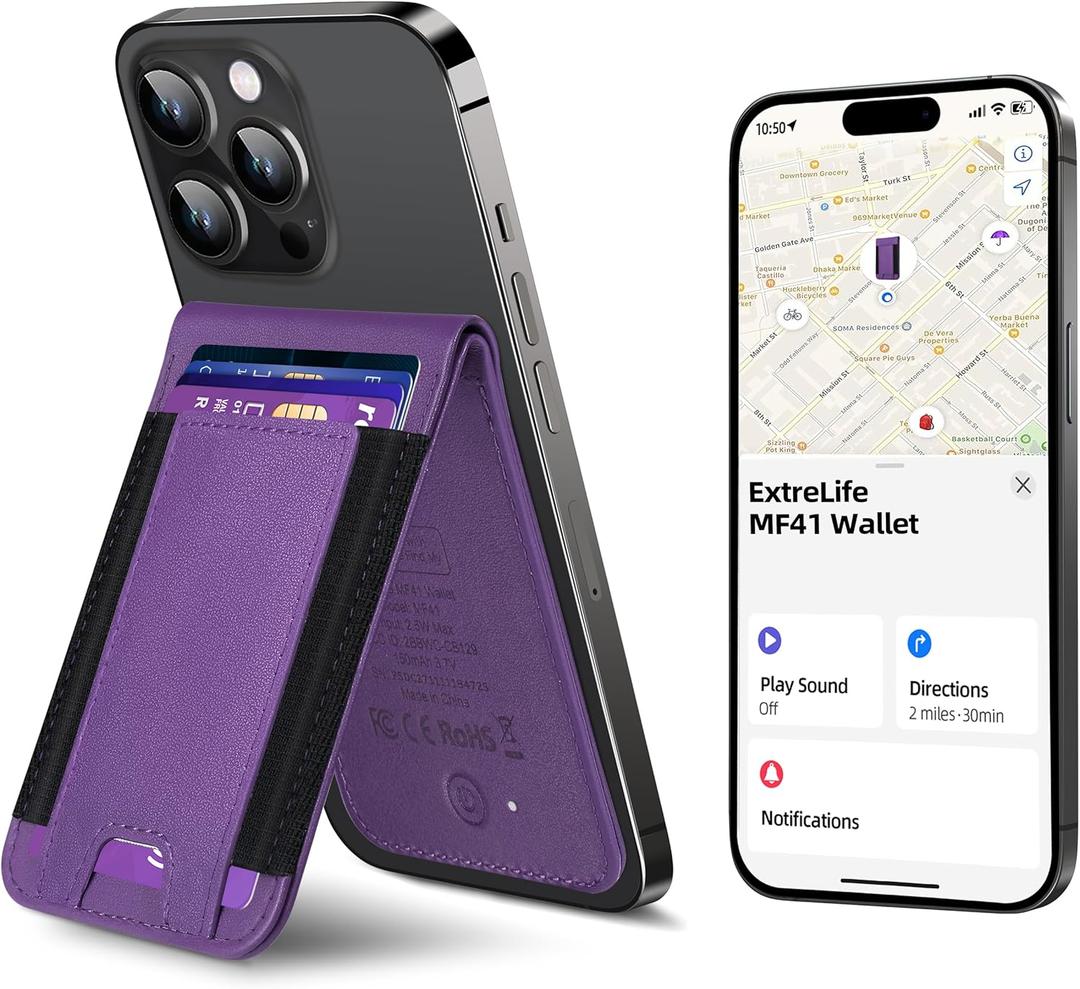 ExtreLife for Magsafe Wallet, Works with Apple Find My, 8-Card Holder, Adjustable Stand, Magnetic Wallet for iPhone 17/16/15/14 Pro Max/14 Pro/14/14 Plus/13/12 Series, RFID Blocking, Purple