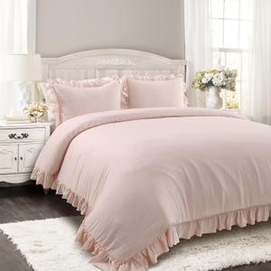 Lush Decor Reyna Ruffle Comforter Set - 3 Piece Cozy Ruffled Bedding Set - Timeless Elegance and Comfort for Dorm Room - Full/ Queen, Blush