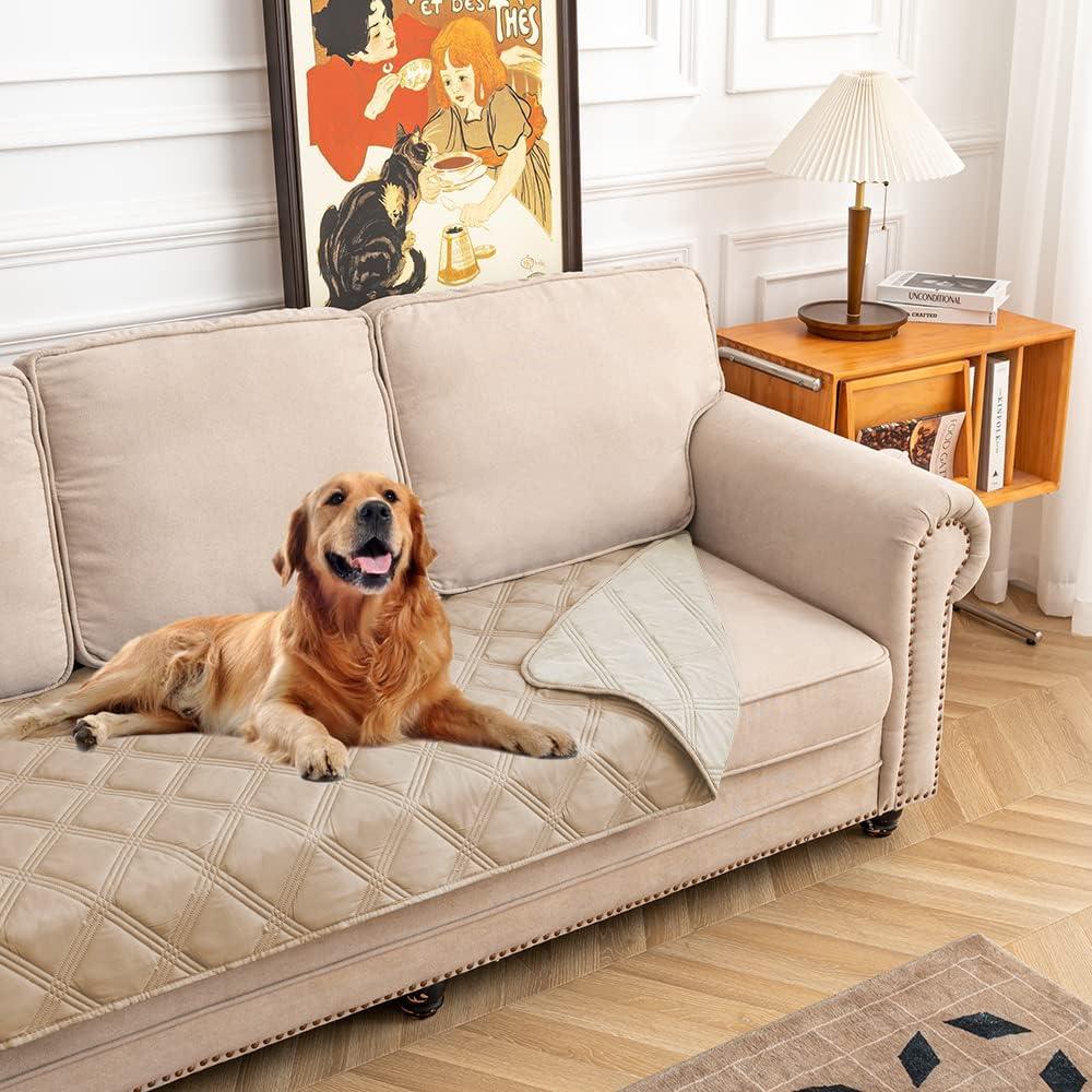 fuguitex Waterproof Dog Blanket, Pet Friendly Reversible Throw Essential for Small Dogs, Tear Resistant Leakproof Washable Couch Cushion Bed Protector Cover for Indoor Furniture30"*53",Beige+Cream