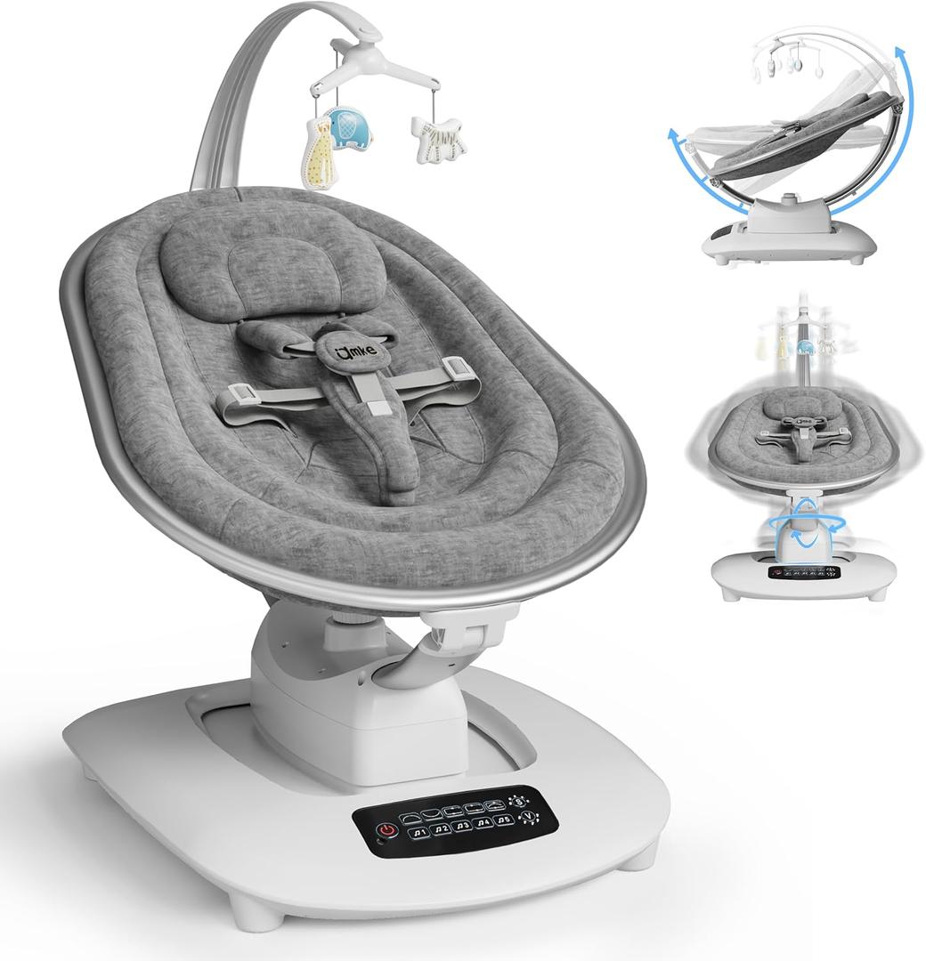 AMKE Luxury Electric Baby Swing Rocker for Infants, 5 Soothing Motions & Speeds, 3-Position Recline, Stable Dual-Motor Sway Rocking Chair for Baby Boy Girl Shower Gifts, Newborn Essentials for Parents
