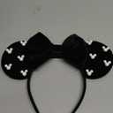 Elegant Black Velvet Mouse Ears Headband with Charming Bow and White Details  Perfect for Parties, Holiday Celebrations & Themed Events