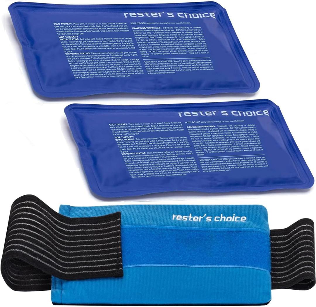 2 Soft Gel Ice Packs for Injuries Reusable with Extra Comfy Adjustable Cold Pack Wrap, Flexible Hot and Cold Compress