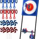 A11N SPORTS Axe Throwing Game with Steel Frame and Bristle Target, Safe Indoor Outdoor Target Game Set, Adjustable Height Yard Game with Axes & Stars for Backyard, Lawn, or Party Play (Blue/Red), Medium to Large