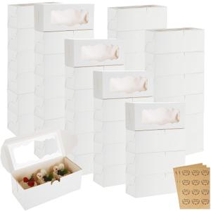 50PCS 9 x 4 x 3 Inch Cookie Boxes with Window White Bakery Boxes with Window 9 x 4 x 3 Small White Macaron Box with Windows Swiss Roll Cake Box with Windows for Dessert, Donuts, Candies