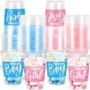 FYSUIMU 50 Pcs Gender Reveal Plastic Cups 16oz Clear Drinking Cups Blue Pink Team Boy Team Girl Disposable Cup for Gender Reveal Baby Shower Party Table Decor Supplies