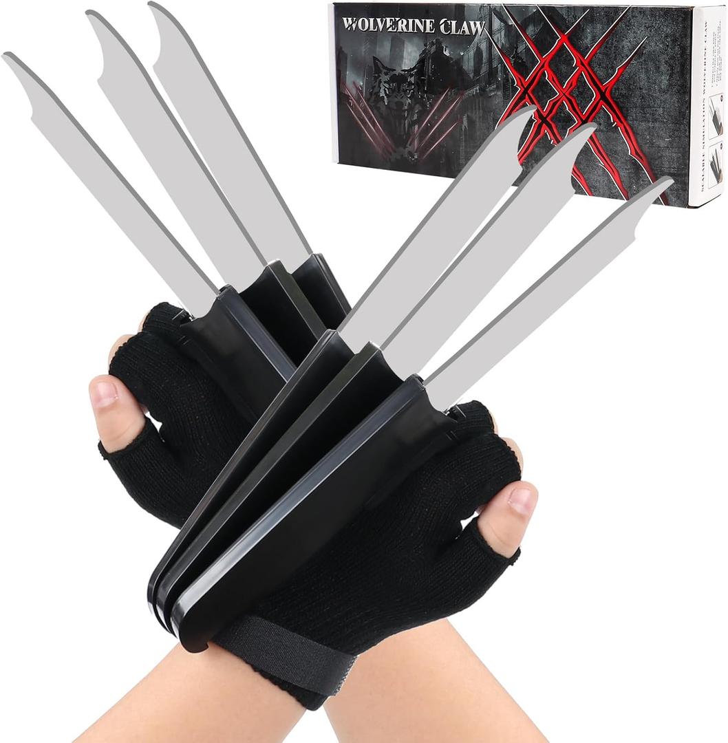 2 PCS Wolf Claws, New Upgrade Wolf Claws with Retractable Function, 3D Cosplay Wolf Claws for Adult with Gloves Fits Most Finger Sizes - Silver