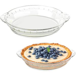 2-Pack (7"/8") Glass Baking Dish Set, Round Pie Glass Bakeware Pie Baking Dishes with Handles for Snacks Salads Desserts Dishwasher, Microwave, Freezer & Oven Safe (Clear)