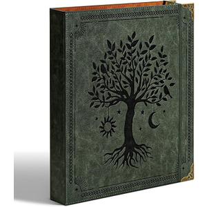 Leather D Ring Binder Fits 8.5"x11" Letter Size Paper, 1.5 Inch EZD Ring Binders Holds 400 Sheets, Notepad Paper Cover Loose Leaf Organizer with Inner Pockets, Green Tree