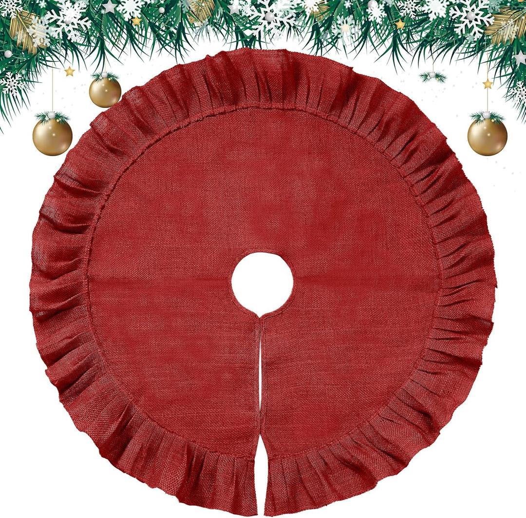 Tatuo 40 Inch Christmas Tree Skirt Decorations Linen Burlap Tree Skirt Round Xmas Cover for Christmas Party Mat Fall Indoor Clearance Outdoor Holiday Family Winter Home Decorations (Red Wine Color)