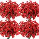 Hananona 28 Bundles Artificial Flowers Outdoor Red Fake Flowers UV Resistant No Fade Faux Outdoor Plants Garden Porch Window Box Decorating (28, Red)