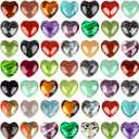 Fumete 50 Pcs Natural Heart Shaped Crystal Stones Bulk Worry Stones Healing Gemstone Gifts for Woman Mini Assorted Pocket Heart Stone for Energy Balancing Meditation