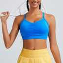 RUNNING GIRL Sports Bra for Women Ruched V Neck - Y Back Spaghetti Thin Strap Wireless Padded Medium Support Yoga Crop Top_WX3094_Blue_S (Blue, S)