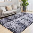 Fluffy Shag Area Rug, 3x5 Tie-Dyed Dark Grey Rugs for Bedroom, Soft Plush Area Rugs for Living Room, Non-Slip Indoor Carpet for Nursery, Study Room, Dressing Room, Home Decor
