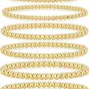 adoyi Valentines Day Gifts for Her Gold Bracelets for Women Waterproof, 14K Gold Plated Beaded Strand Bead Ball Bracelets stack Adjustable Jewelry Set for Gifts (6PCS Gold 4mm+5mm+6mm)