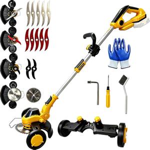 Cordless Weed Wacker for DeWalt 20V MAX Battery, 12" Electric Weed Eater | Battery Powered Brush Cutter Brushless Grass Trimmer/Small Lawn Mower/Edger, 4 Types Blades, with Wheels (No Battery)