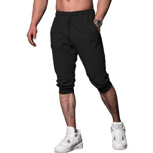 FIRSTGYM Mens Workout 3/4 Jogger Pants Tapered Fit Sweatpants Casual Joggers (Medium, Black)