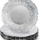 Coloch Set of 12 Plastic Charger Plates, 13" Reusable Reef Serving Chargers for Dinner Plate Round Shiny Decorative Charger Plate for Wedding, Catering, Parties, Restaurant, Home Dinner Use (Silver)