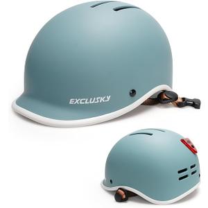 Exclusky Bike Helmet for Adults,Adjustable Cycling Helmet for Men & Women Safety Certified Bicycle Helmet for Commuting, Road Biking, Skating with USB Rechargeable Rear Light (Turquoise)