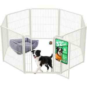 FXW Homeplus Unleashed Indoor Dog Playpen - Stress-Free and Safe Play, Heavy Duty 32 Inch 8 Panels Dog Pen for Small and Medium Dogs, WhitePatented