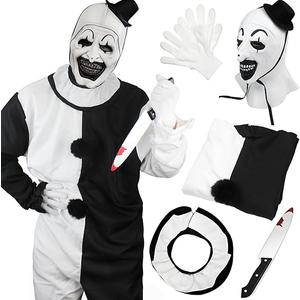 Halloween Clown Costume Black and White Clown Jumpsuit Outfit With Mask Accessories Set. Size M,L