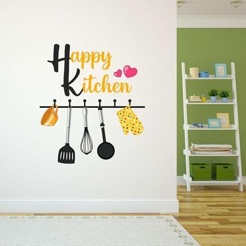 Wall Decal Happy Kitchen Cute Home Wall Sticker Cute Hanging Kitchenwares Removable - Size: 18 in(W) x 20 in(H)