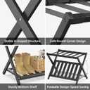 BAMBOOHOMIE 2 Pack Bamboo Luggage Rack for Guest Room, 26.77" Folding Wide Suitcase Stand with Storage Shelf, Thickened Luggage Stand Holder for Bedroom Hotel, Luggage Rack for Suitcases (Black)