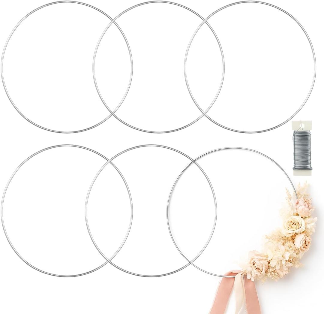 6 Pack Floral Hoop 24 Inch Metal Rings for Crafts Macrame Rings Hoop Wreath Dream Catcher Rings DIY Wreath Candle Rings Wreaths Craft Hoops Big Floral Ring for DIY Centerpiece Table Decoration, Silver