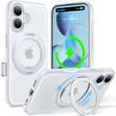 TORRAS O3 Fitness for iPhone 16 Case Magnetic Stand, Fit for MagSafe, 360 Rotatable Stable Stand, Camera Control Button, Military-Grade Shockproof, Slim & Sleek, Glacier White Translucent, Ostand