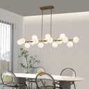 55" Brass Linear Chandelier, 16 Lights Mid Century Modern Sputnik Chandelier, Large Pendant Lights Kitchen Island with White Glass Lampshade, Bubble Chandelier for Kitchen Over Table - Gold