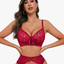 Sexy Lingerie for Women,3 Piece Lace Lingerie Set Bra with Garter Belt Babydoll Teddy, Size M