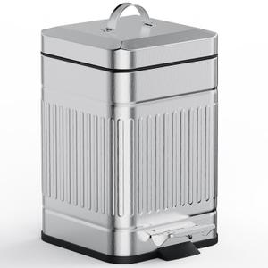 CEROELDA Small Trash Can with Lid-5L/1.3 Gal,Outdoor Dog Poop Garbage Can-Farmhouse Retro Metal Waste Bin w/Step Pedal for Bathroom Bedroom Office-Soft Close-Galvanized Steel (1.3 Gallons)