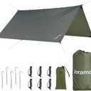 Joramoy 10ft x 10ft Waterproof Hammock Rain Fly,Portable Large Camping Tarp,Premium Lightweight Ripstop Nylon Cover with UV Protection Layer for Camping Hiking Outdoor (300D Od Green, 10ft x 10ft)