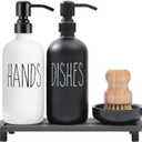 MOMEEMO Soap Dispenser for Kitchen Sink Comes with Stainless Pumps, Instant Dry Tray, and Dish Scrub Brush, Suitable for Black and White Kitchen Decor. (Black & White)