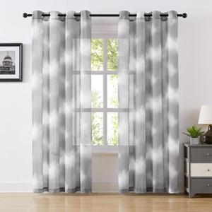 Grey Sheer Curtains 95 inch Length for Living Room 2 Panels, Ombre Semi Sheer Curtains with Sliver Grommet Top, Voile Light Filtering Curtain Bedroom, 52" W x 95" L