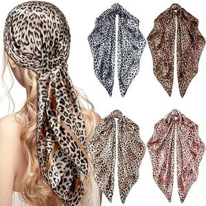 Honoson 4 Pcs 35 Inch Satin Head Scarf for Women's Hair Square Bandanas Large Silk Scarves for Sleeping, Leopard Series