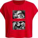 WDIRARA Women's Graphic Print Cap Sleeve Crop Top Crewneck Short Sleeve Tee Y2k T Shirt, Size S (Red)