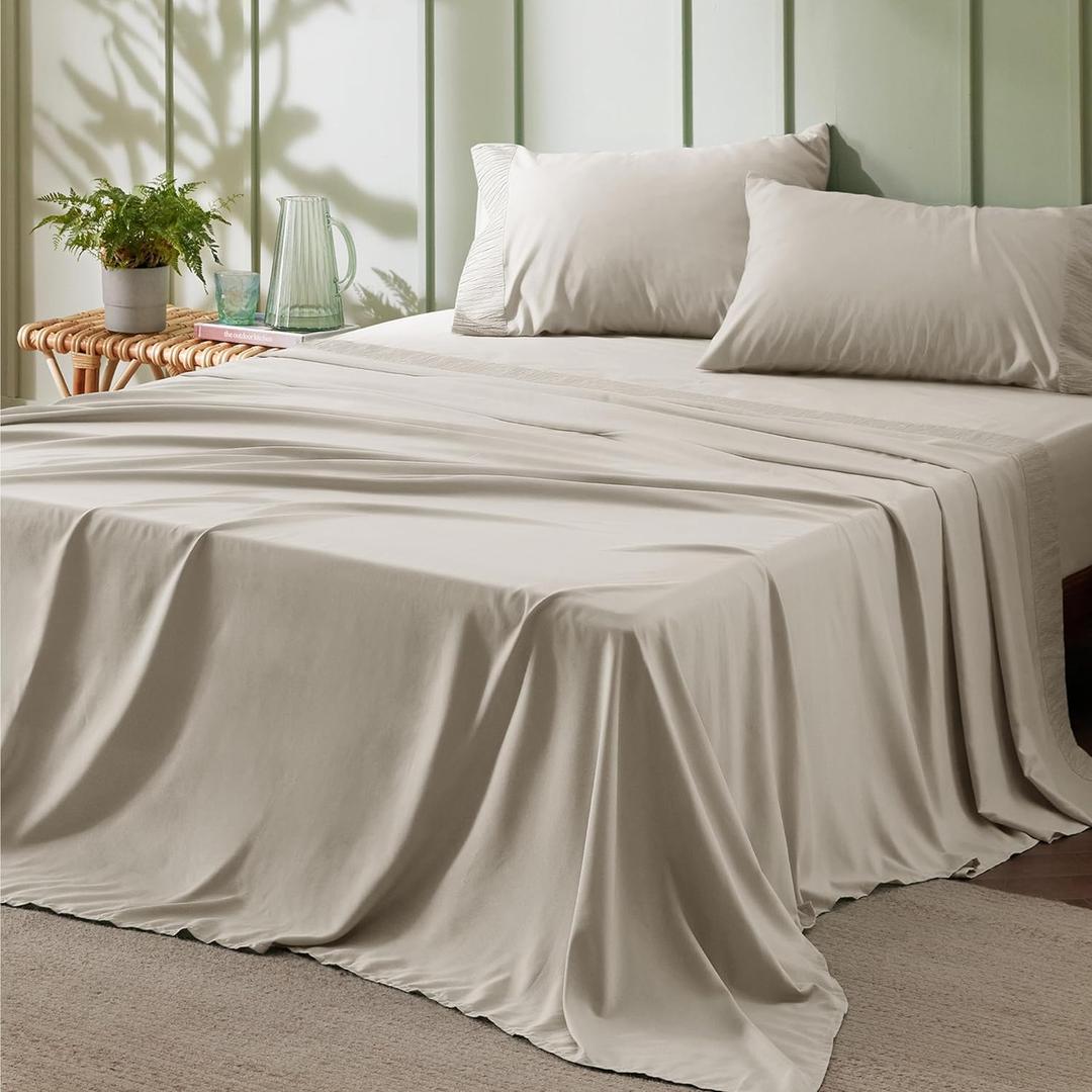 Bedsure Queen Size Sheets - 4 Pieces Soft Queen Sheet Set - Breathable & Cooling - Hotel Luxury - Easy Care Polyester Microfiber Bedding for Kids, Women, Men, Linen
