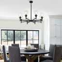 LIGHTDAMY Black Chandeliers for Dining Room Light Fixture, Modern Farmhouse Chandelier, 8 Lights with Clear Glass Shade Industrial Hanging Lighting for Living Room Kitchen Island Bedroom, 8-Lights D34"